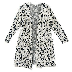 Nine West Womens Leopard Print Open Front Cardigan Sweater Longline Size L